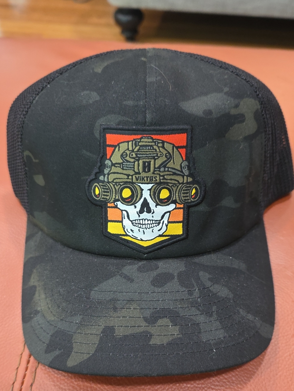Viktos Black Camo Trucker Cap with Skull Patch Flex Fit S/M